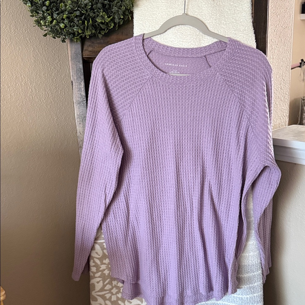 aerie lavender Long Sleeve Waffle Knit Top